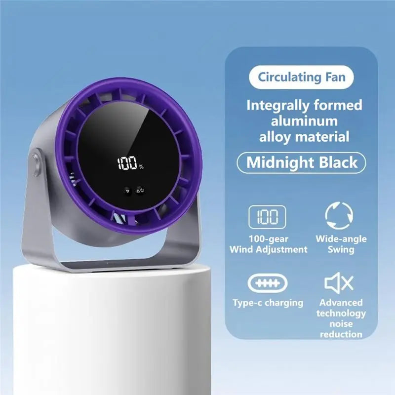 B59B-Wall-Mounted Desk Fan, Ultra Quiet 35Db USB Rechargeable Table Fan With Digital Display, 100 Speed