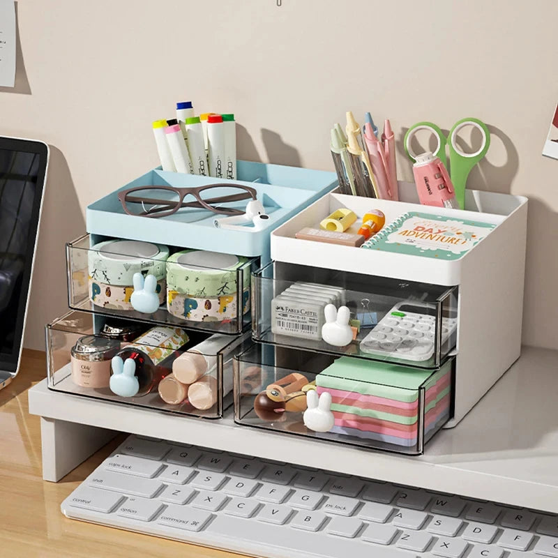 Small Desk Organizer With Drawer, Office Desktop Storage Box, Makeup Organizer, Business Card/Pen/Pencil/Mobile Phone/Stationery