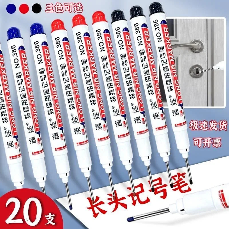 4/12 Pcs Waterproof Long Head Markers Deep Hole Marker Pen for Metal Carpenter Red/Black/Blue/Green Ink Woodworking Tools Marker