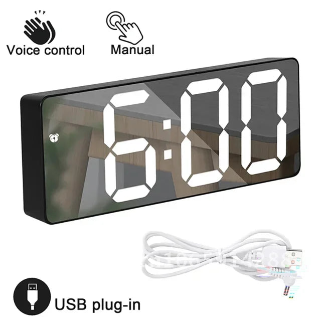 LED Screen Digital USB Wake Up FM Radio Time Projector Clock Week Display Decor with Humidity Table Home Temperature Date Clock