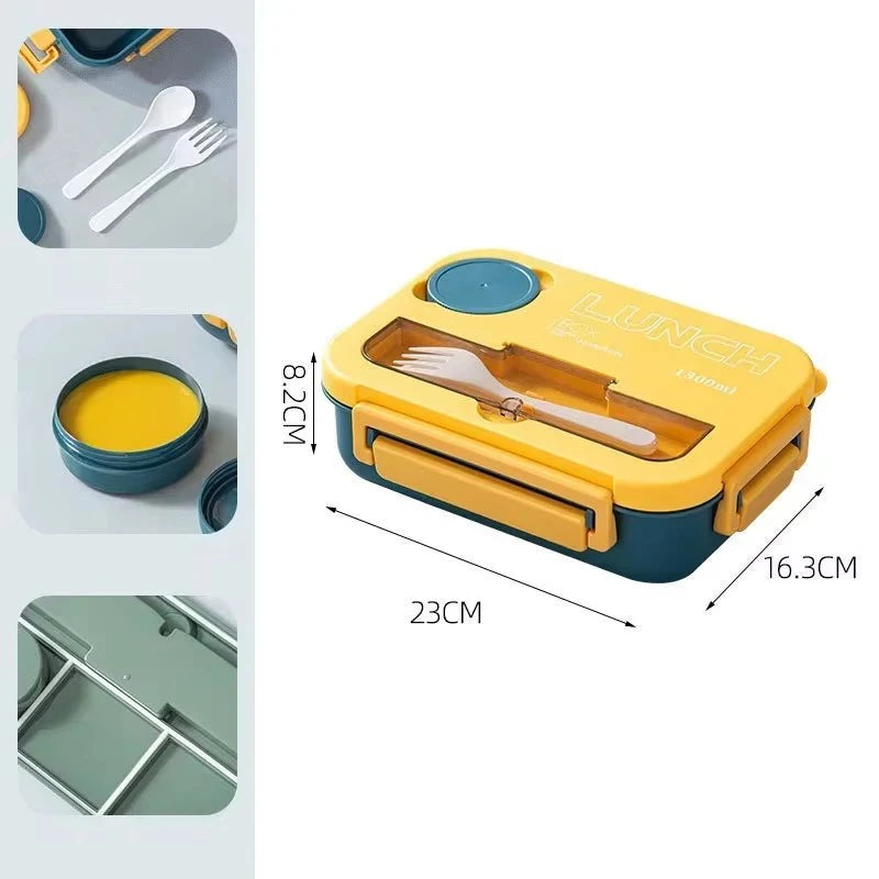 Compartment 1300ML Portable Lunch Box Kids Students Office Bento Box With Fork and Spoon Microwave Food Storage Container