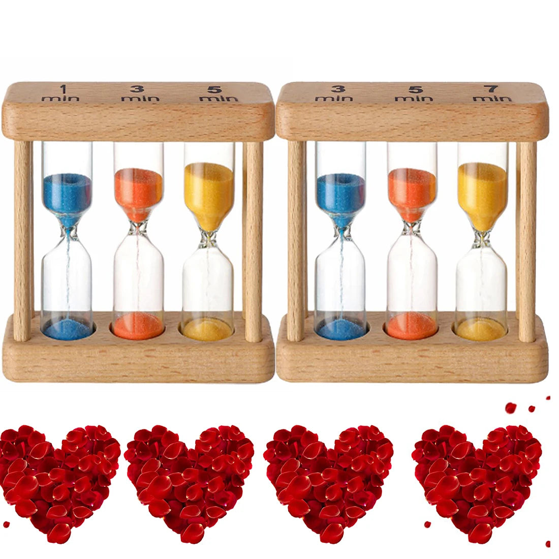 1Min 3Min 5Min 7Min Sand Timer Set Wooden Hourglass Sandglass Sand Clock for Cooking Classroom Exercise Home Office Decoration