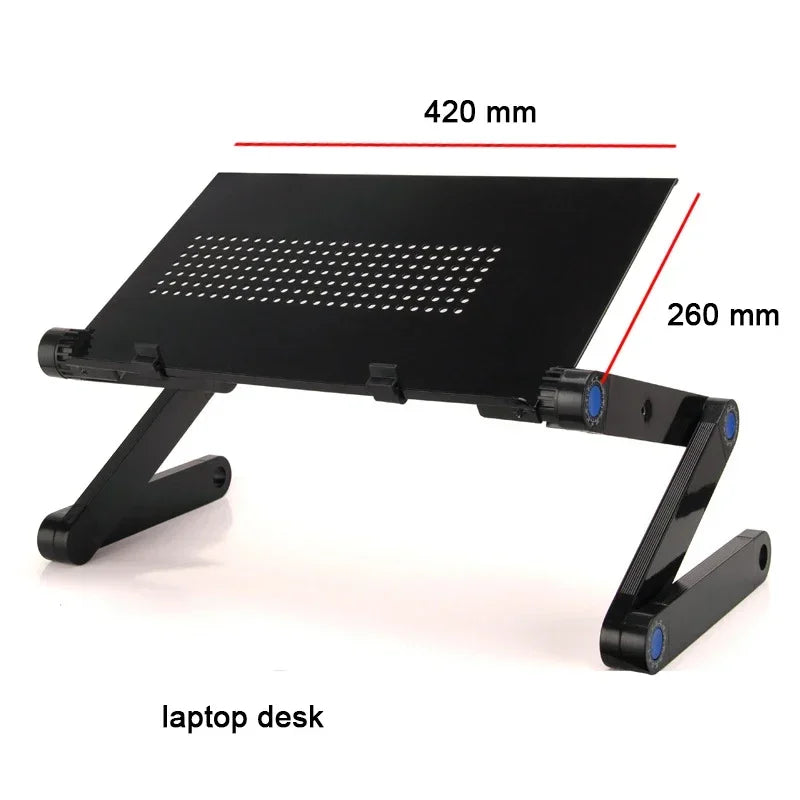 Adjustable Laptop Desk Stand Cooler Fan Portable Ergonomic Lapdesk for Bed Sofa PC Notebook Table Desk with Mouse Pad Aluminum