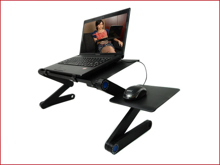 Adjustable Laptop Desk Stand Cooler Fan Portable Ergonomic Lapdesk for Bed Sofa PC Notebook Table Desk with Mouse Pad Aluminum