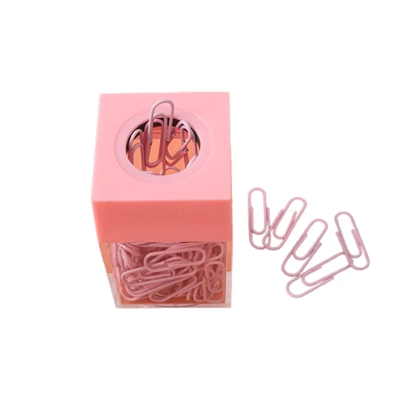 Stationery Holder school Desk Organizer Magnetic Paper Clip Holder with Clips Cute Office Supplies Paper Clip Dispenser Box