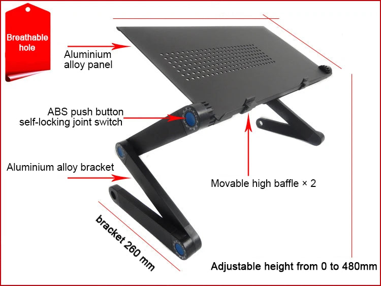 Adjustable Laptop Desk Stand Cooler Fan Portable Ergonomic Lapdesk for Bed Sofa PC Notebook Table Desk with Mouse Pad Aluminum