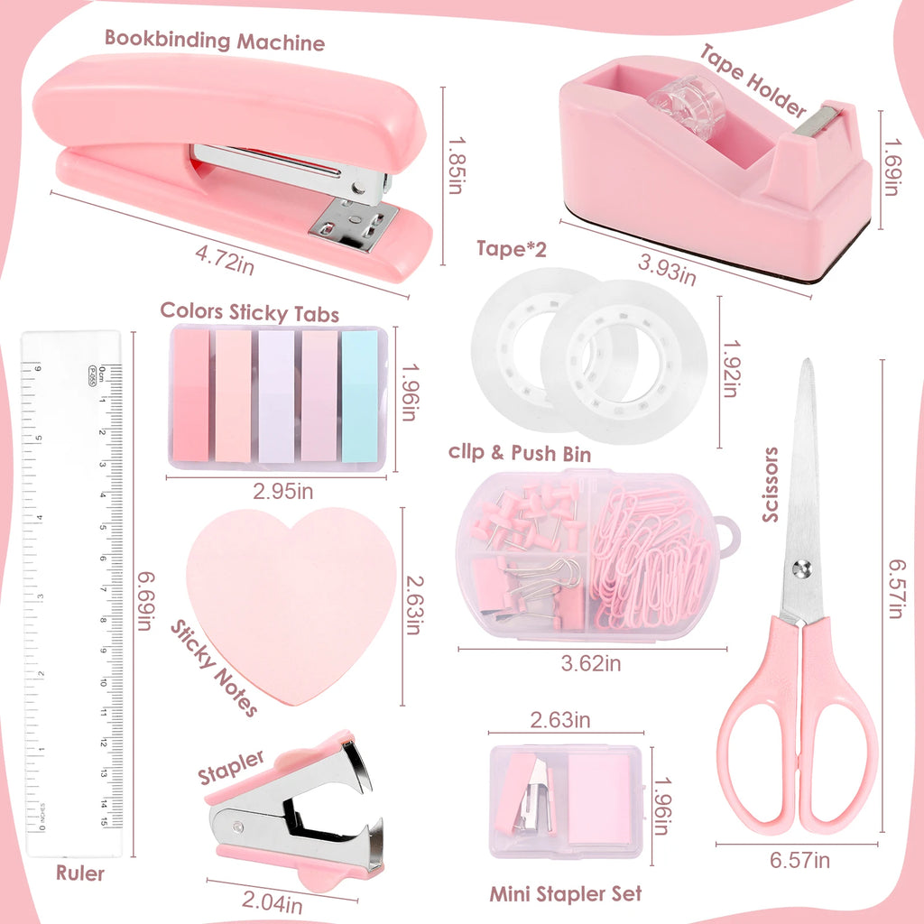 Office Supplies Set Desk Accessories Stapler Set Staple Driver Tape Holder Ruler Labels Office Scissors For Students Office Use