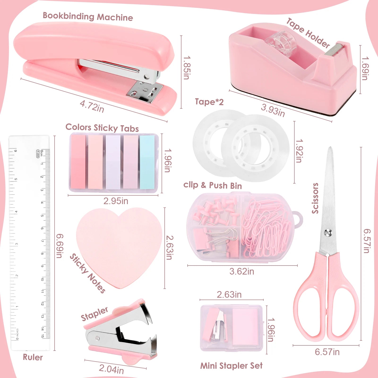 Office Supplies Set Desk Accessories Stapler Set Staple Driver Tape Holder Ruler Labels Office Scissors For Students Office Use