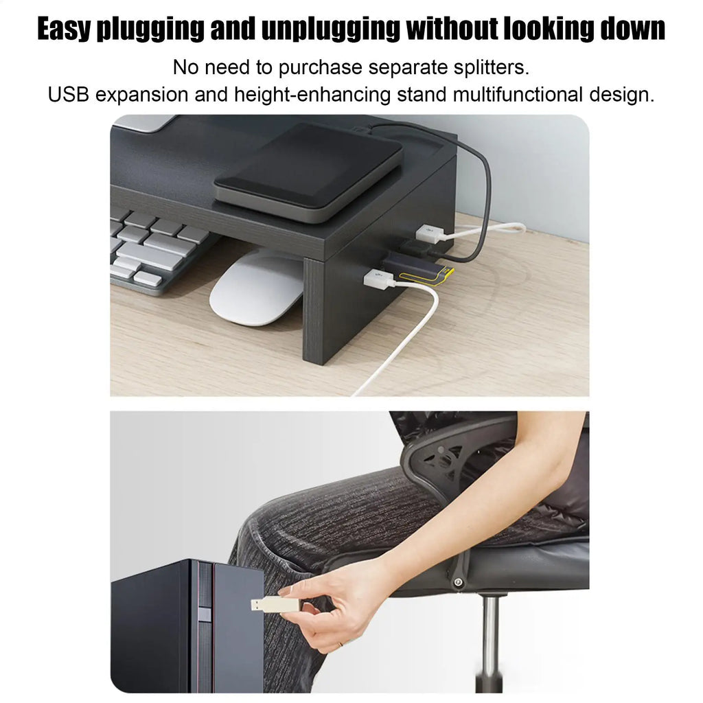 Monitor Height Stand 4 USB Ports Ventilation Shelf Booster Office Printer Stand Computer Monitor Riser Keyboard Storage Rack