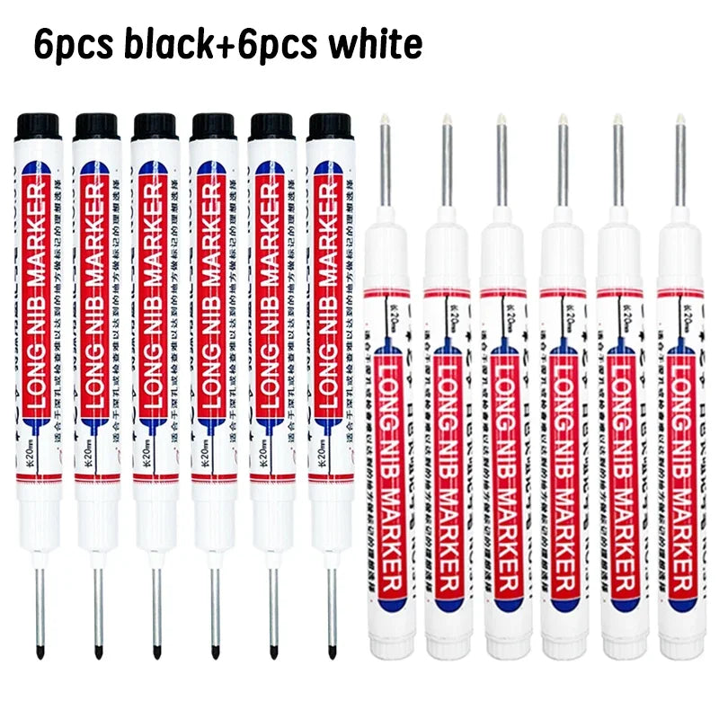 4/12 Pcs Waterproof Long Head Markers Deep Hole Marker Pen for Metal Carpenter Red/Black/Blue/Green Ink Woodworking Tools Marker