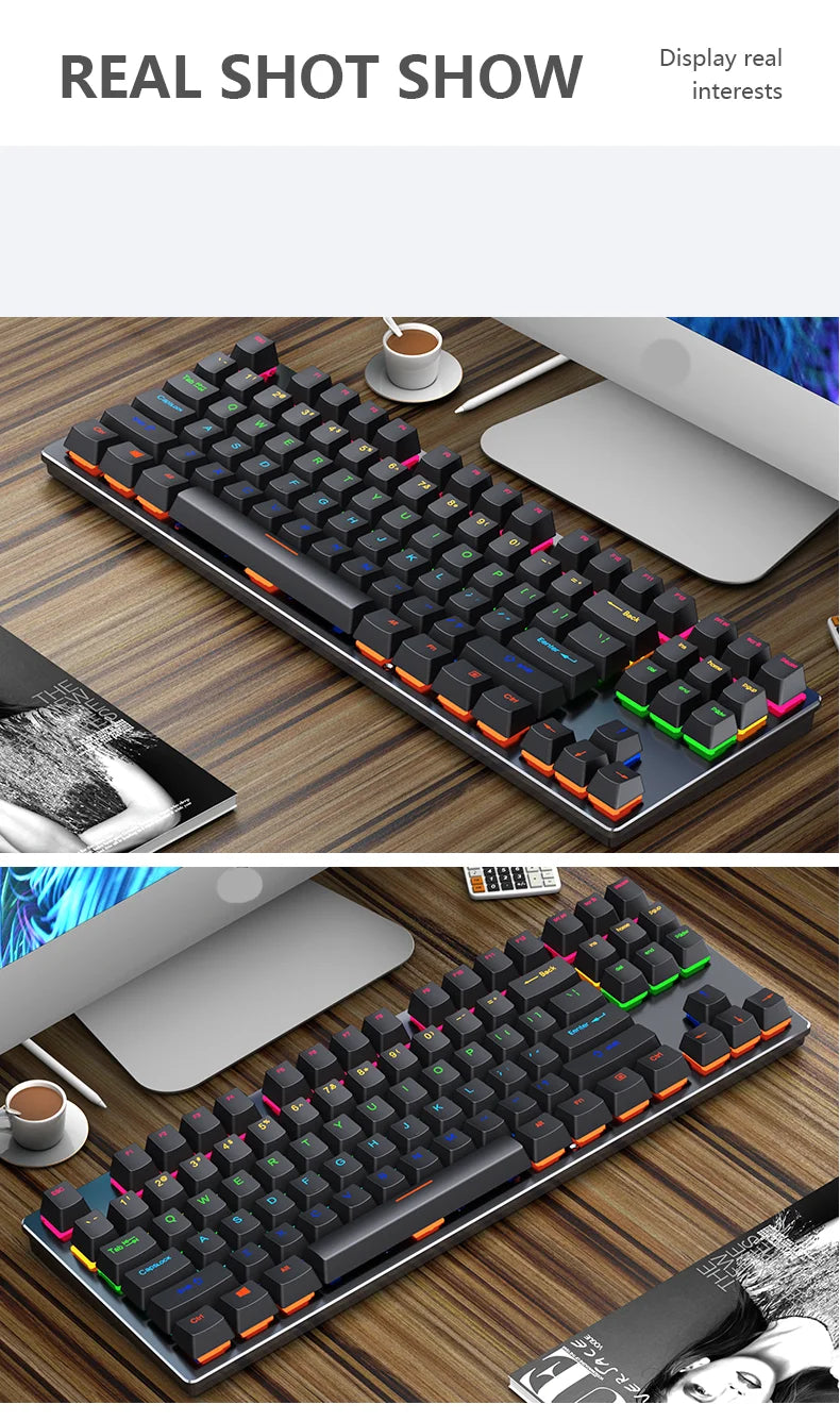 Backlit Gaming Mechanical Keyboard Gamer Mechanic Kit RGB PC USB Wired Keypad Keybord Ergonomic Computer Key Board Mini Teclado