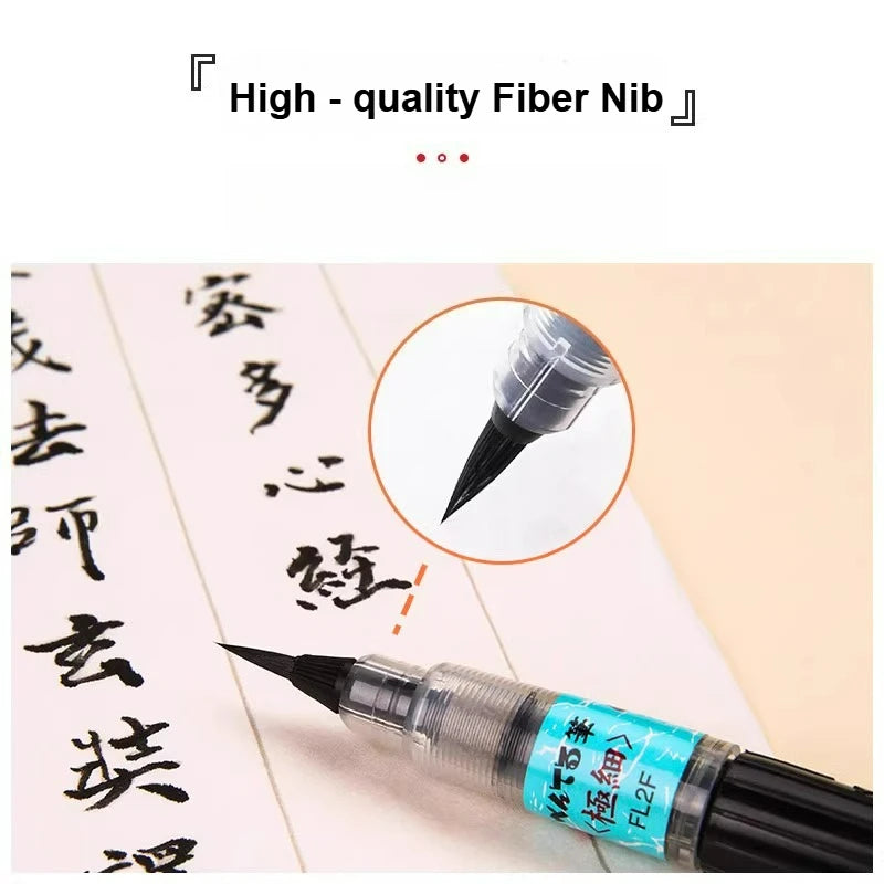 PENTEL Scientific Writing Portable Brush Pen Soft - tipped Calligraphy Practice Pen Refillable Ink Small Regular Script
