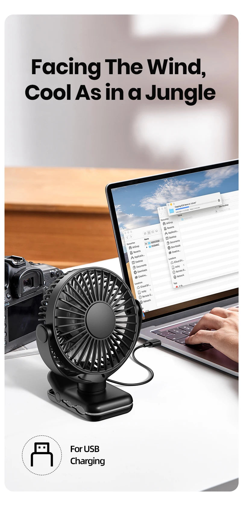 TOPK K62B Small Portable Clip Fan USB Desk Fan with 3 Speeds Strong Airflow, 720° Rotation, Ultra-Quiet, Desk Fans for Home/Offi