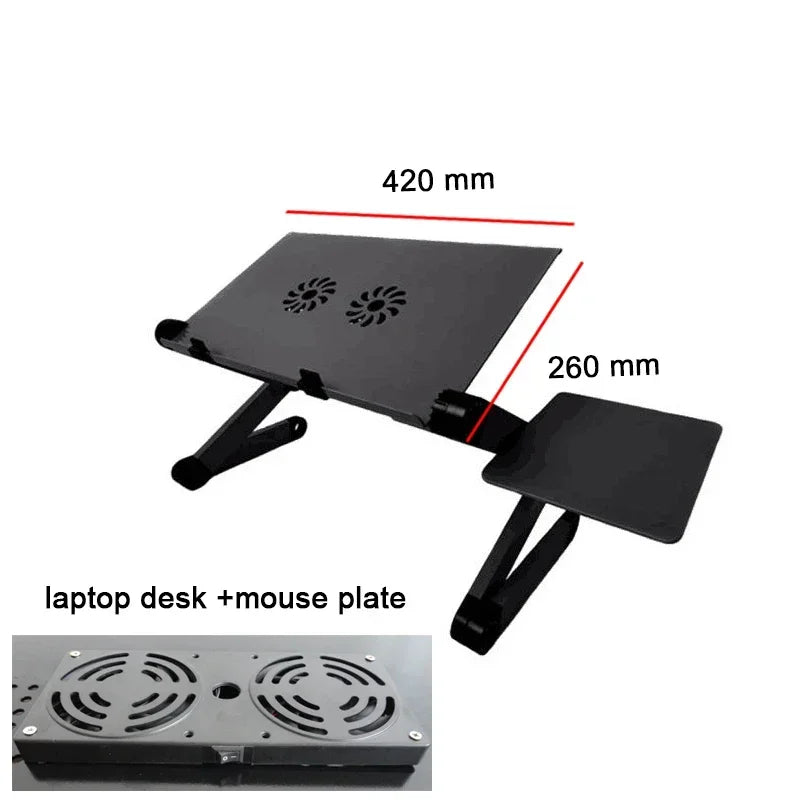 Adjustable Laptop Desk Stand Cooler Fan Portable Ergonomic Lapdesk for Bed Sofa PC Notebook Table Desk with Mouse Pad Aluminum