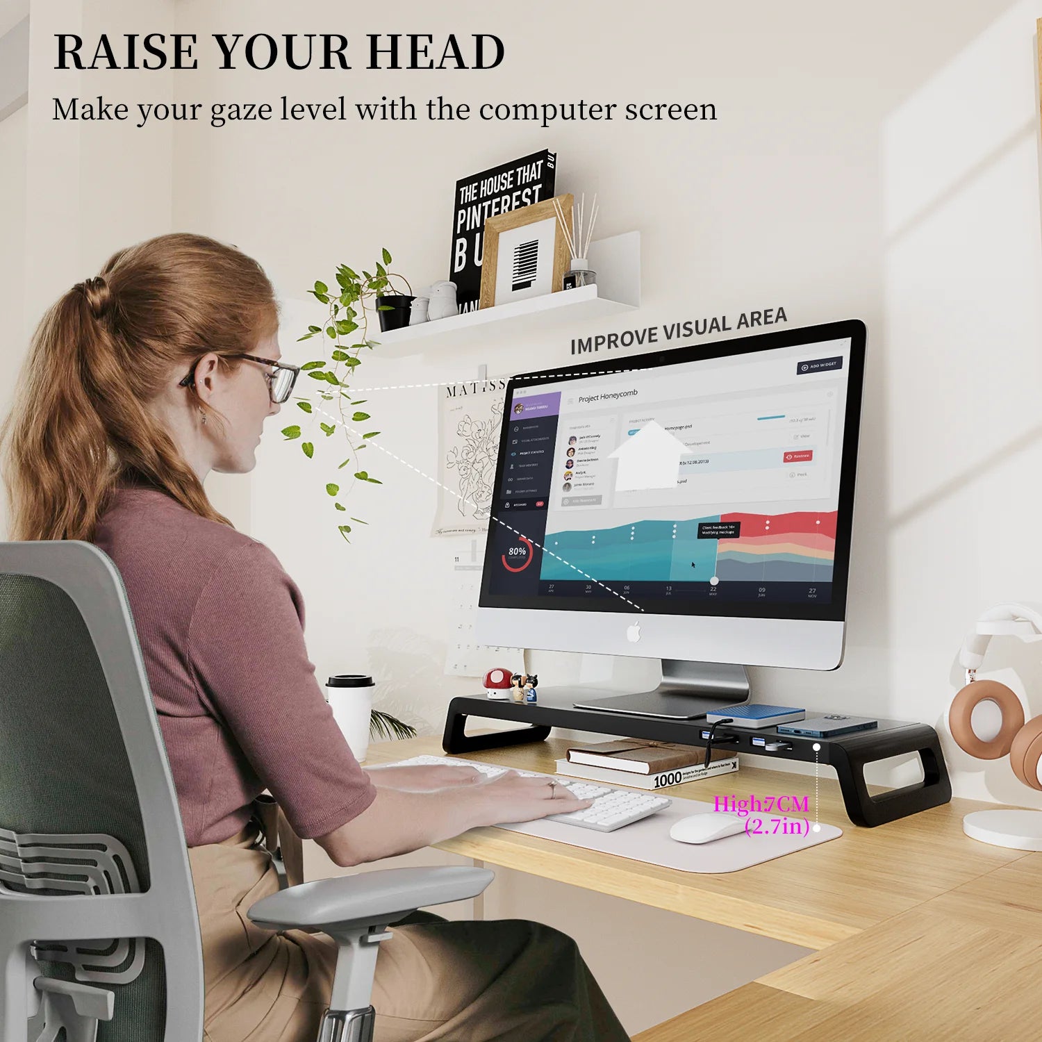 Computer Monitor Stand Riser With 4 USB3.0 Ports ABS Legs Support Data Transfer Desktop Screen Holder With Keyboard Storage