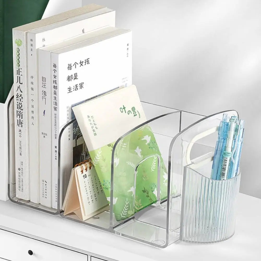 Desktop Organizer Save Space Handle Bookends Durable Transparent Divider Book Stand Simple Display Desk Storage Rack Minimalism