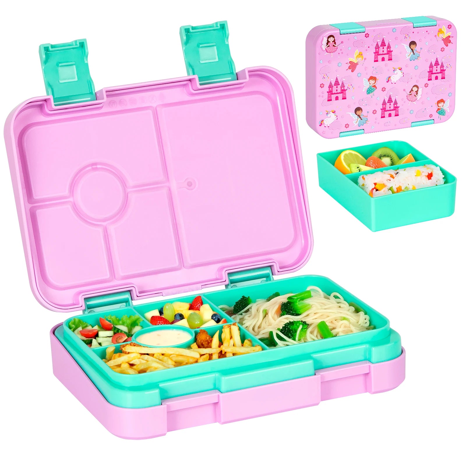 Children's Double Buckle Lunch Box Cartoon Lunch Box Students Can Reuse Large-capacity Portable Lunch Box