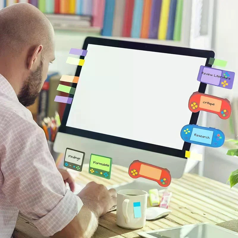 Game Console-themed Notepad Set With Rich And Unique Designs, Self-adhesive Sticky Notes, And Reusable Memo Pads.