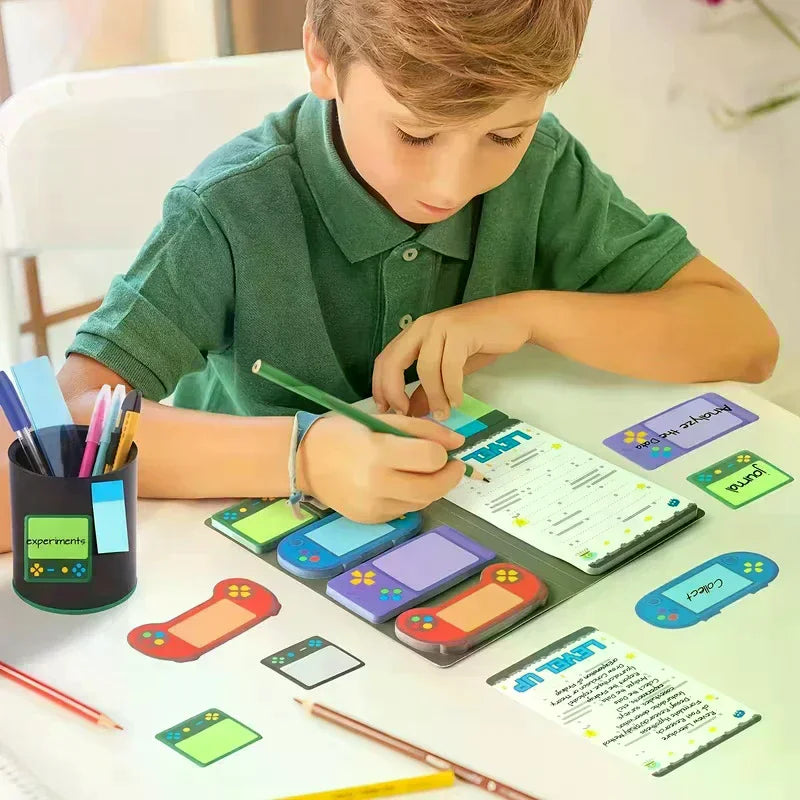 Game Console-themed Notepad Set With Rich And Unique Designs, Self-adhesive Sticky Notes, And Reusable Memo Pads.
