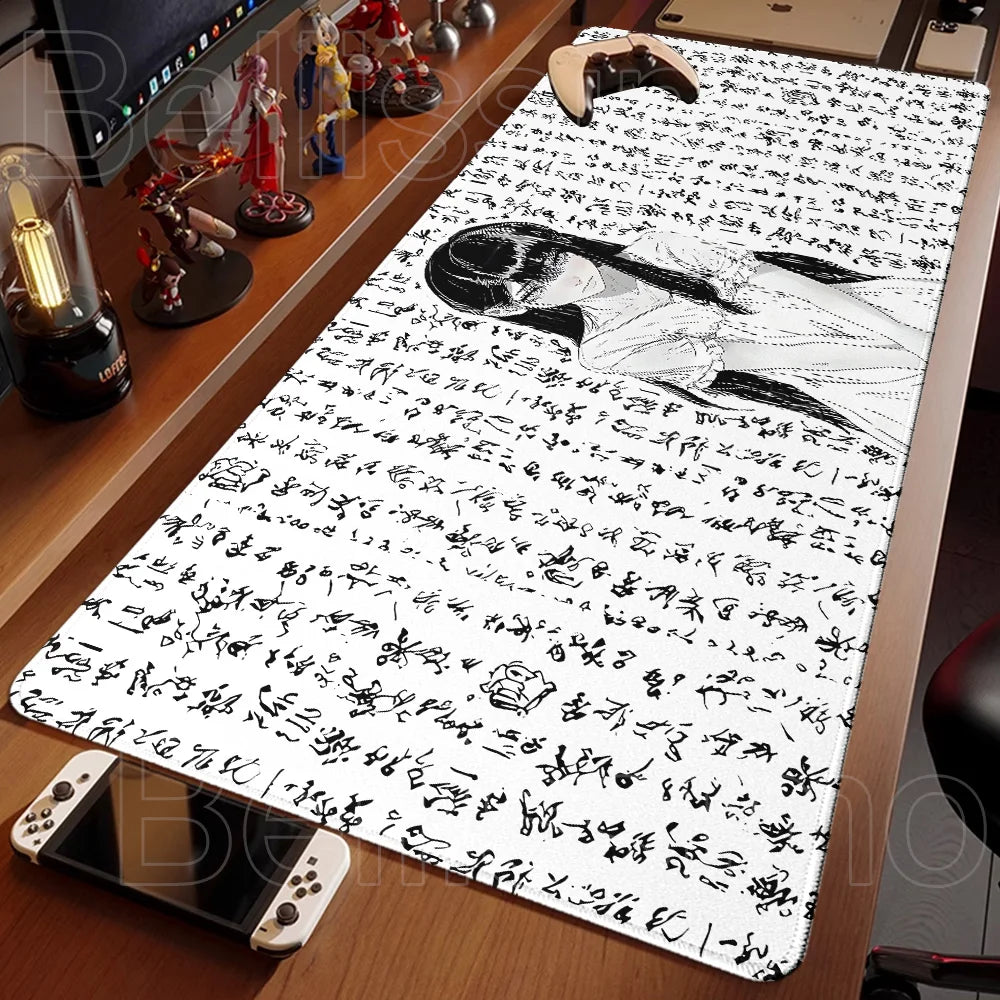 New Black and White Anime Girl Mousepad Large Mouse Pad Office Keyboard Edge Locking Desk Mat PC Gamer Accessories Non-slip Mat