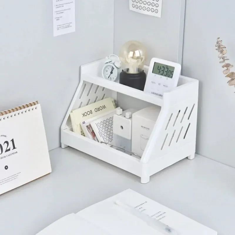 White Double Tier Desktop Storage Organiser Display Shelf  stationery  stationary  stationary organizer  office supplies