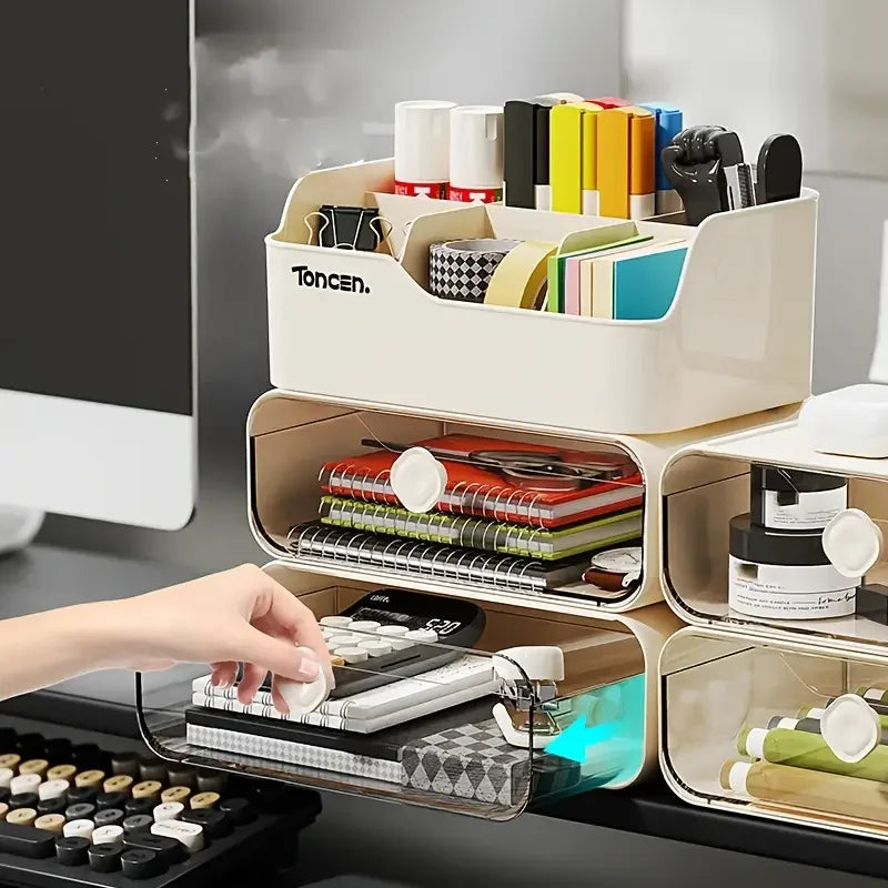3 Layers Desk Organizer With Drawers Multifunctional Office Accessories Storage Box Stationery Desktop School Supplies