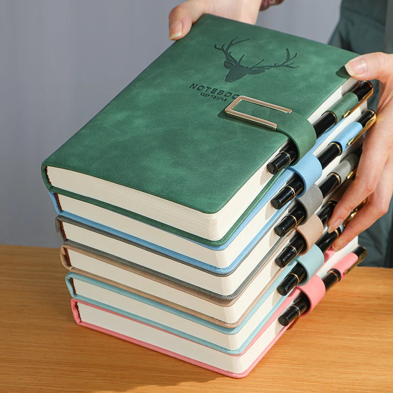 200pages A5 Leather Notebook with Leather Notebook Cover, Personalized Soft Cover and Bookmark, Perfect for Business, Meeting