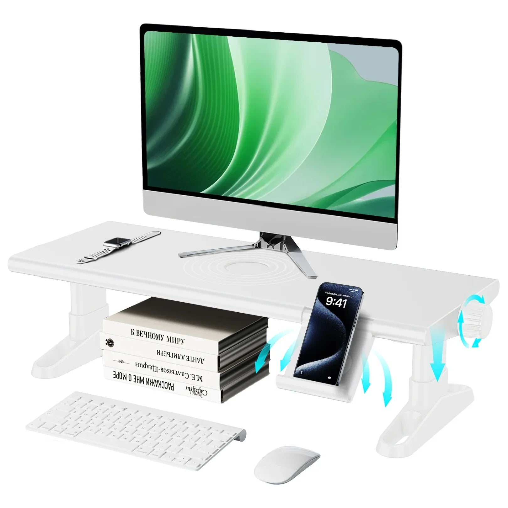 Eary Computer Monitor Stand Riser 4.5-6.3" Height Adjustable with Phone Holder with 4-Port USB 3.0 Type-C for Computer Laptop