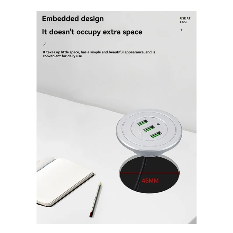 ABUO-Desktop Charger 3-Port USB Hub Embedded Charging Station For Mobile Phones 3-In-1 Data Line Splitter Desk Organizer