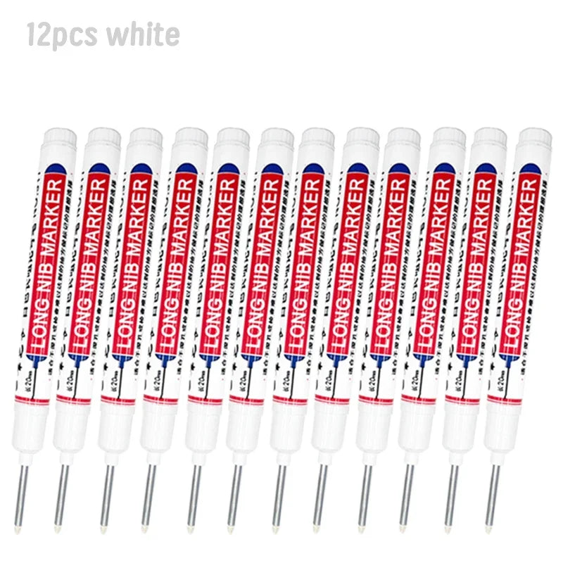 4/12 Pcs Waterproof Long Head Markers Deep Hole Marker Pen for Metal Carpenter Red/Black/Blue/Green Ink Woodworking Tools Marker