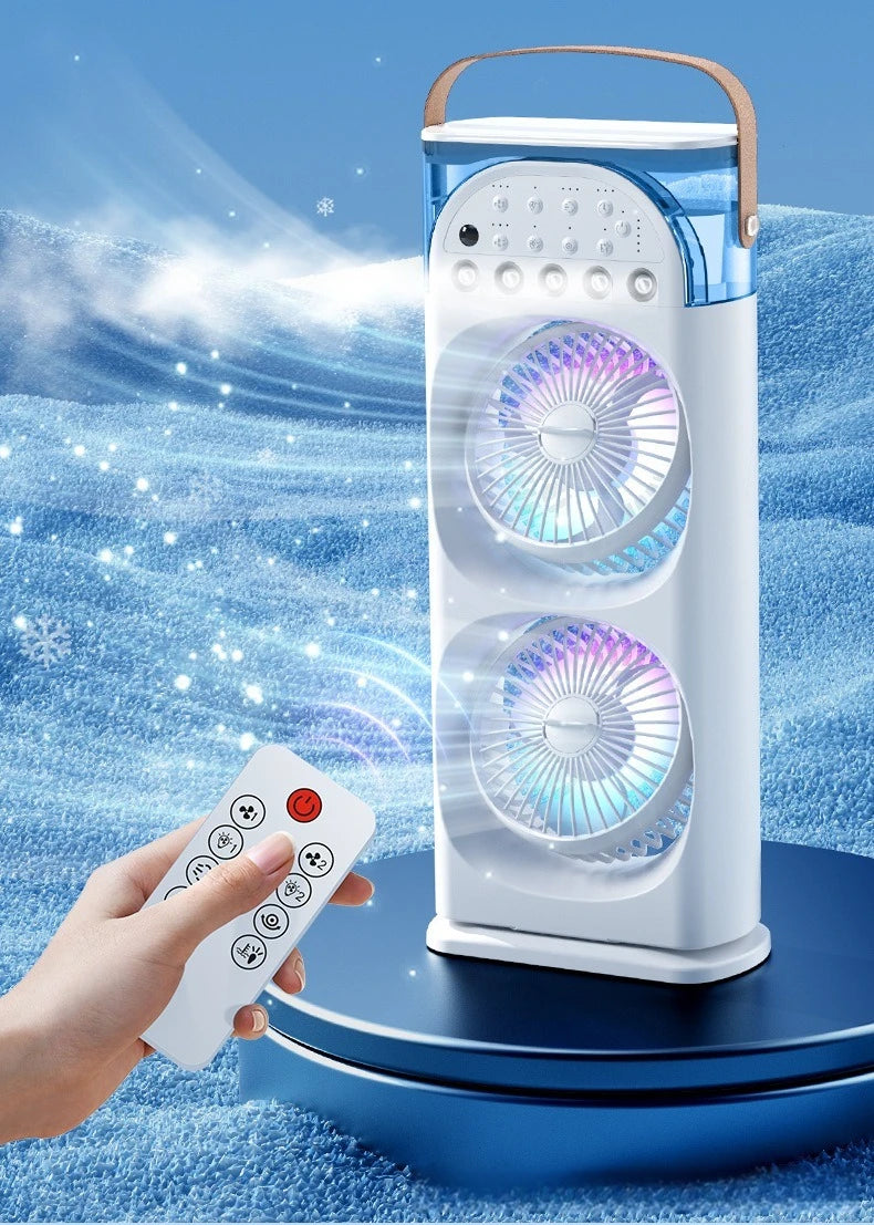 2025 5-Port Mist Fan - Desk Fan with Oscillation, Cooling, Aromatherapy, Colorful LED Lights, and Timer