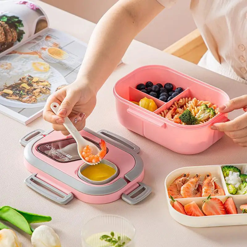 Portable Lunch Box Compartment Wheat Straw Bento Carrying Handle Box Reusable Tableware Containers Meal Snack Food Containers