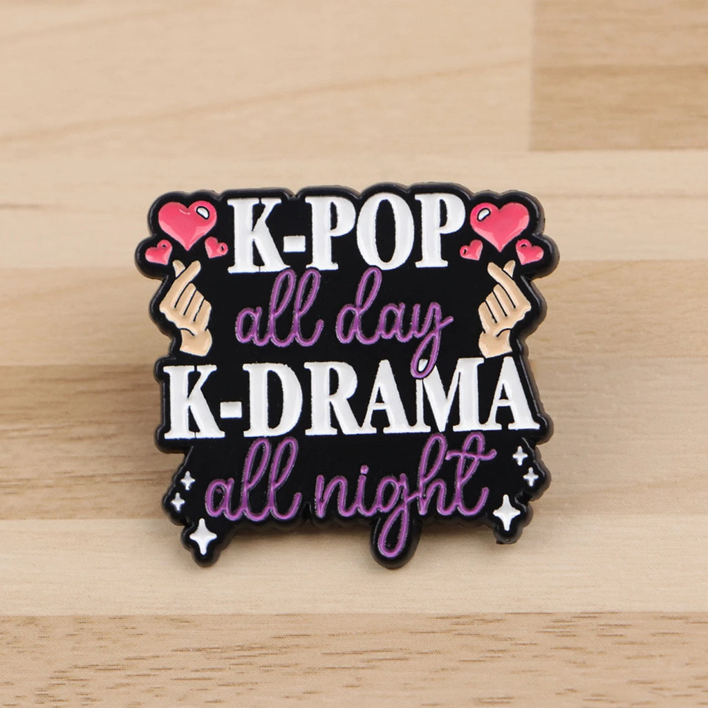 Funny Quotes 'K-POP K-DRAMA' Enamel Pins Sun Moon Brooch Lapel Pin Badge on Backpack Clothing Accessories Fashion Jewelry Gifts