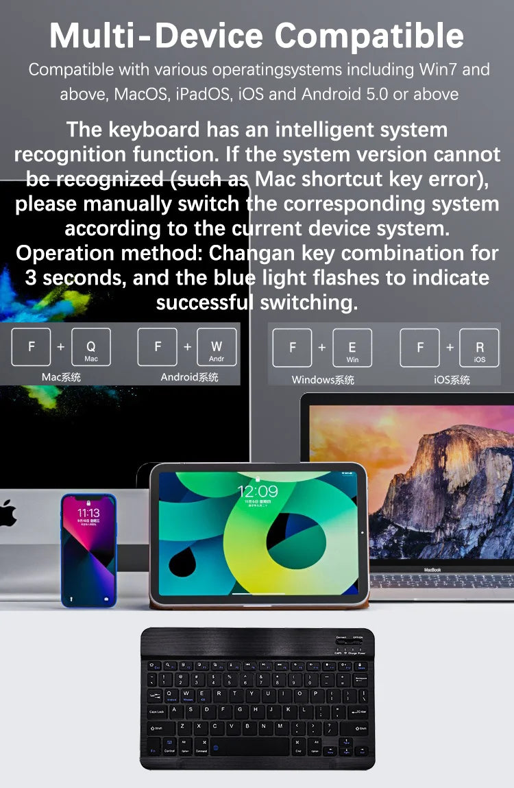 Wireless Bluetooth-compatible Keyboard For Android iOS Tablet Ultra-Thin 78 Keys Rechargeable Portable Compact Design for iPad