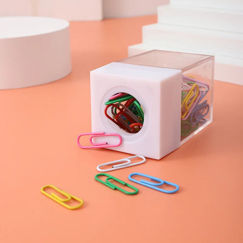 Stationery Holder school Desk Organizer Magnetic Paper Clip Holder with Clips Cute Office Supplies Paper Clip Dispenser Box