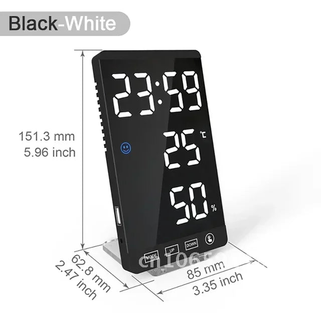 LED Screen Digital USB Wake Up FM Radio Time Projector Clock Week Display Decor with Humidity Table Home Temperature Date Clock