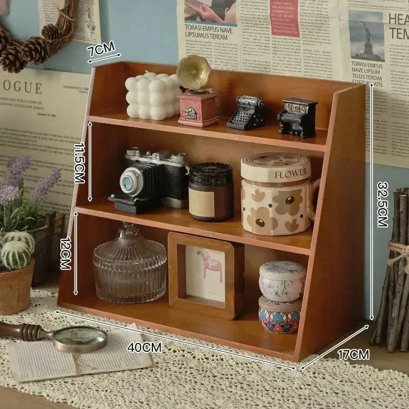 Wooden Desk Organizer Box – Multi-Layer Retro Wood Storage Box for Cosmetics, Office Supplies & Small Items