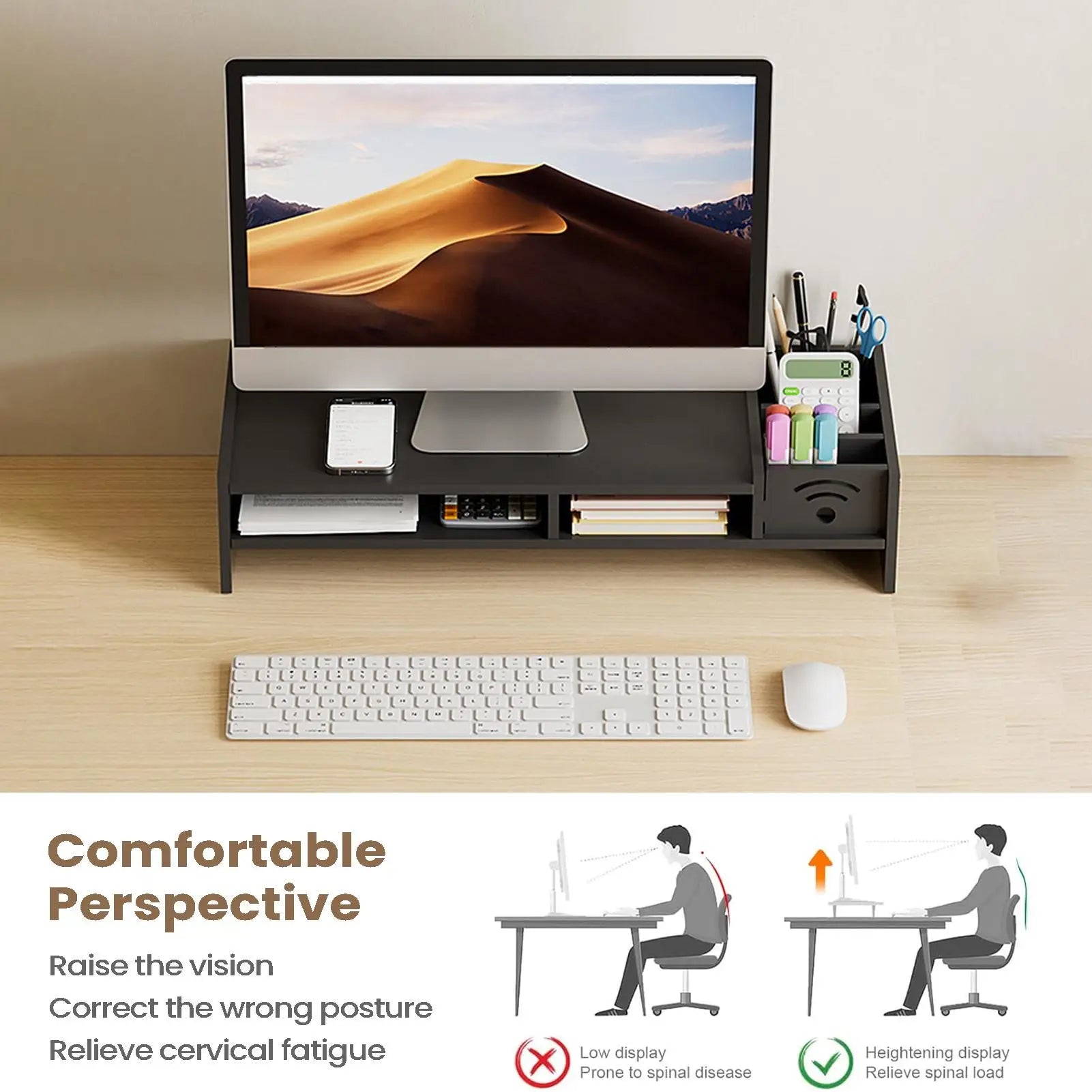 Monitor Stand Riser 2-Tier Ergonomic Shelf 4.3 Inch Height Monitor Riser with Storage Organizer Monitor Stand for Desk Laptop