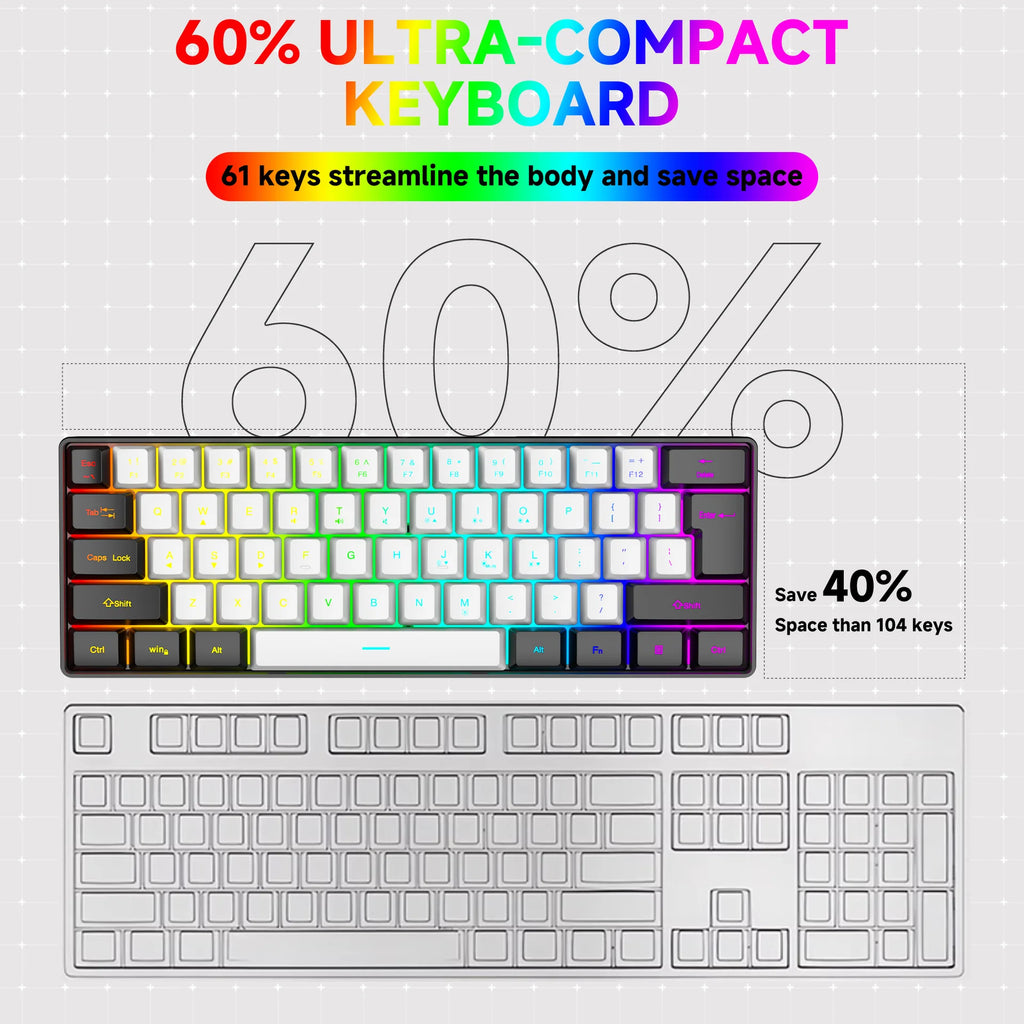 Teclado 61 key RGB Gamer keyboards 60% keyboard teclado para computadora ergonomic tastiera black white mini klavye toetsenbord