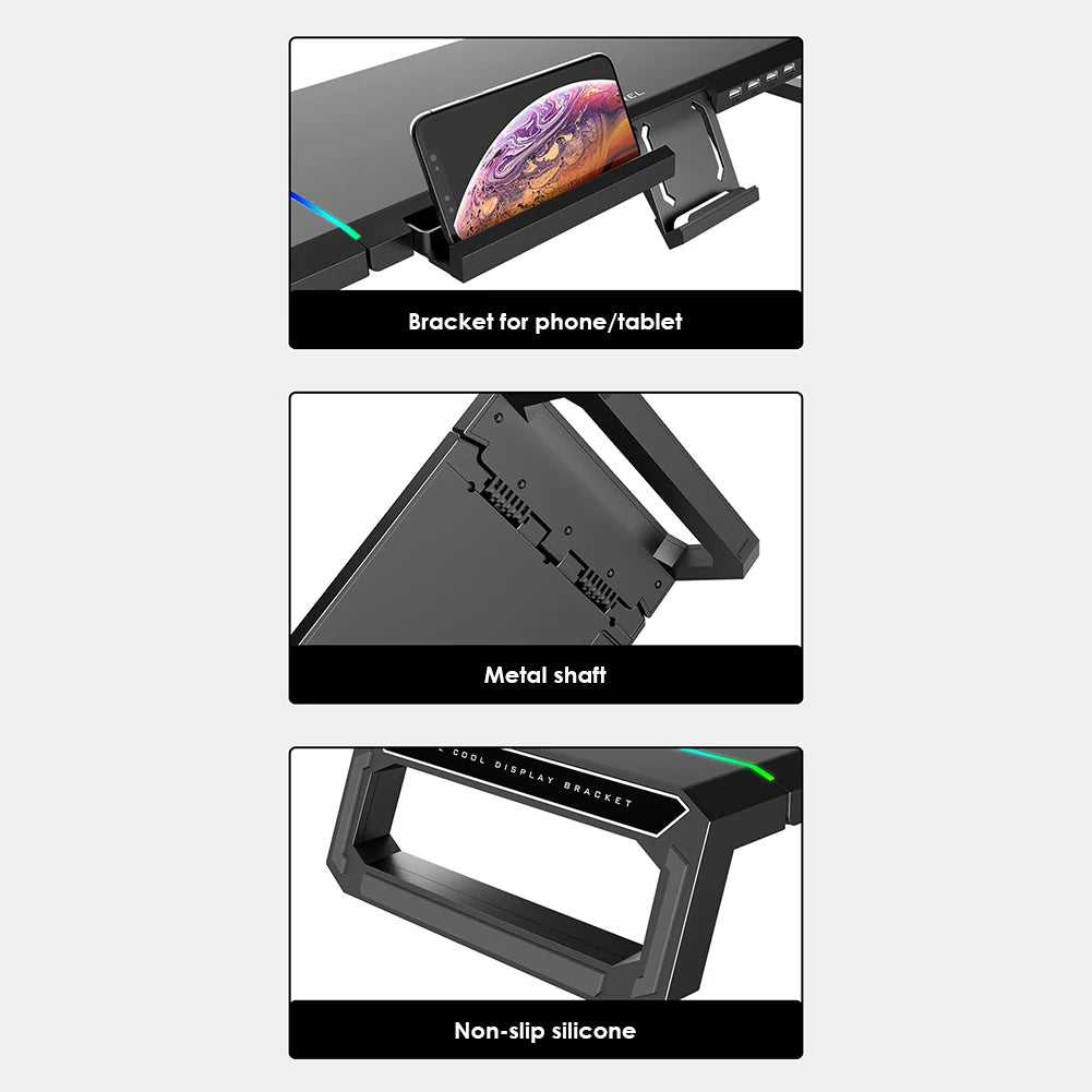 T1 Laptop Monitor Stand Riser RGB Support with 4 USB Mobile Phone Holder Drawer Storage Box heightening bracket for PC