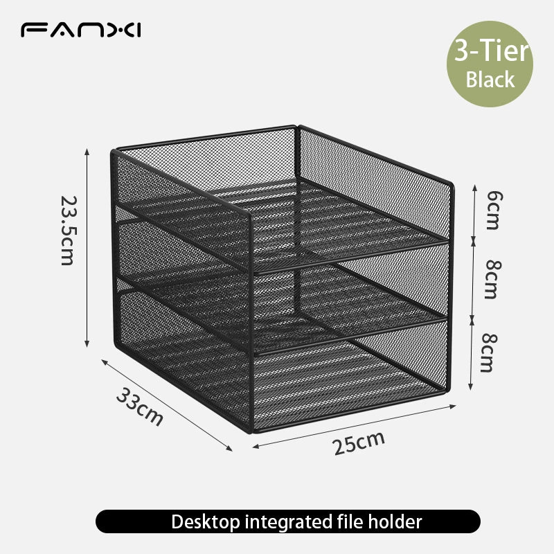 Desk Organizer with File Holder, Desk Organizers with 3 Tier Letter Trays and 2 Pen Holders, Mesh Desk Accessories & Workspace