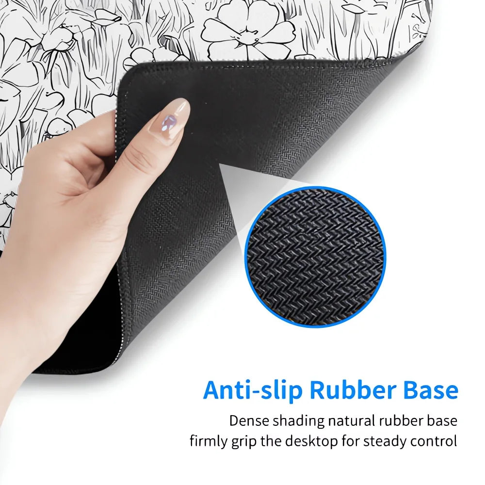 New Black and White Anime Girl Mousepad Large Mouse Pad Office Keyboard Edge Locking Desk Mat PC Gamer Accessories Non-slip Mat