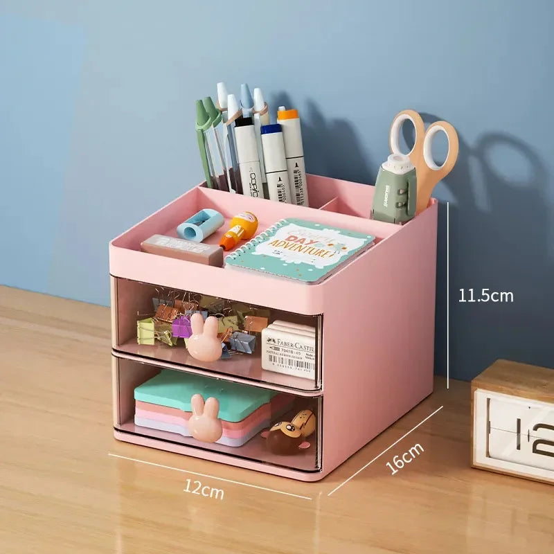 Small Desk Organizer With Drawer, Office Desktop Storage Box Makeup Organizer Business Card/Pen/Pencil/Mobile Phone/Stationery