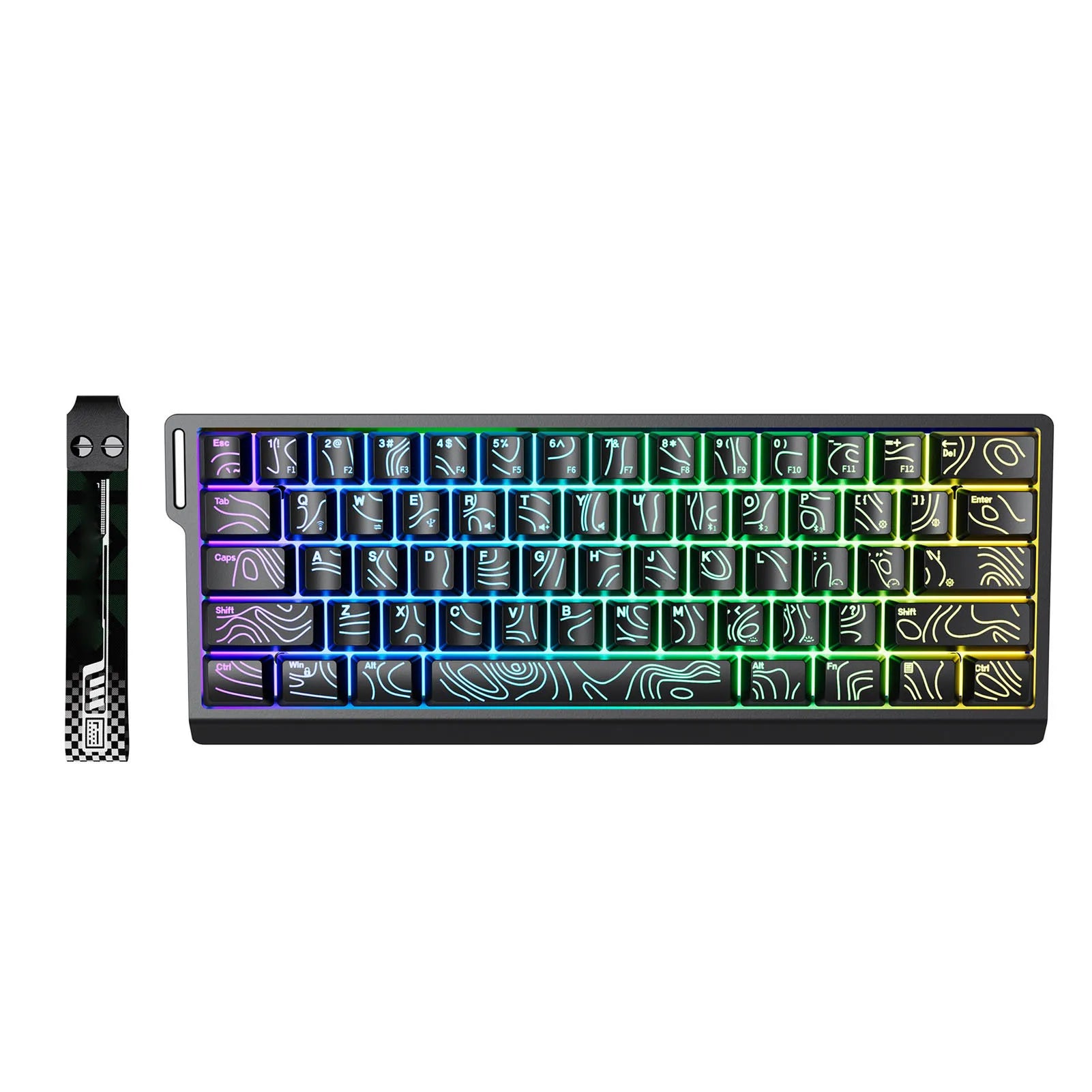 Wireless Keyboard 61 Key Triple Mode 2.4G USB Bluetooth with RGB Backlit Ribbon 60 Percent Portable for Gaming Rechargeable