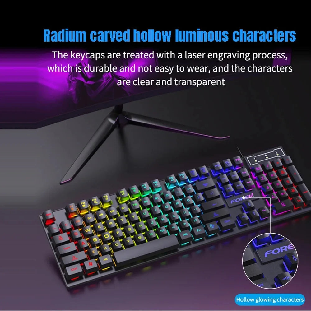 104 Keys Mechanical Feel Keyboard Wired Gaming Keyboard for Laptop PC Ergonomics RGB Backlit 61Key Cyan Axis Keycaps Keyboard