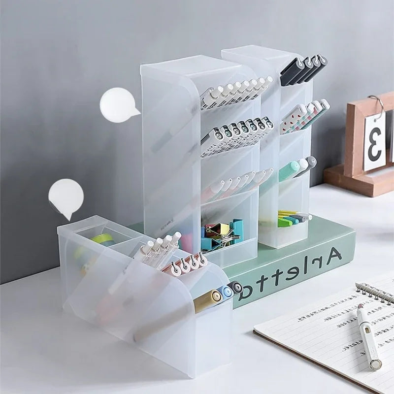 Desk Organiser Creative Transparent Oblique Insert Pen Holder Desktop Pen Bucket Storage Box Office Pen Holder Desk Organizer