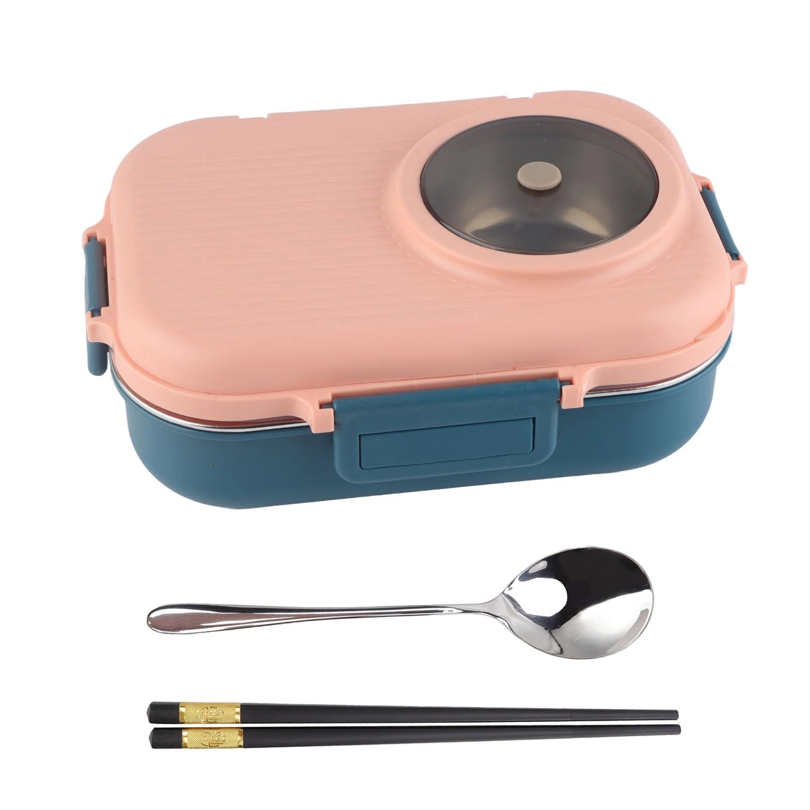 Lunch Box Thermal Lunch Box 1100ml Double Layer 3 Grid Design 304 Stainless Steel  Box with Chopsticks Spoon Soup Bowl