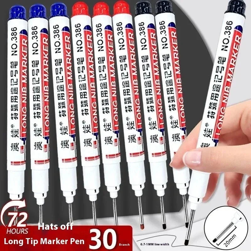 4/12 Pcs Waterproof Long Head Markers Deep Hole Marker Pen for Metal Carpenter Red/Black/Blue/Green Ink Woodworking Tools Marker