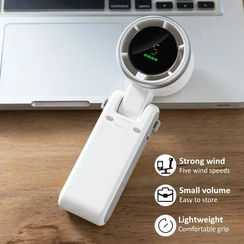 New Handheld Turbo Fan Wearable Personal Desk Fan Small Mini Fan With Smart Digital Display Folding