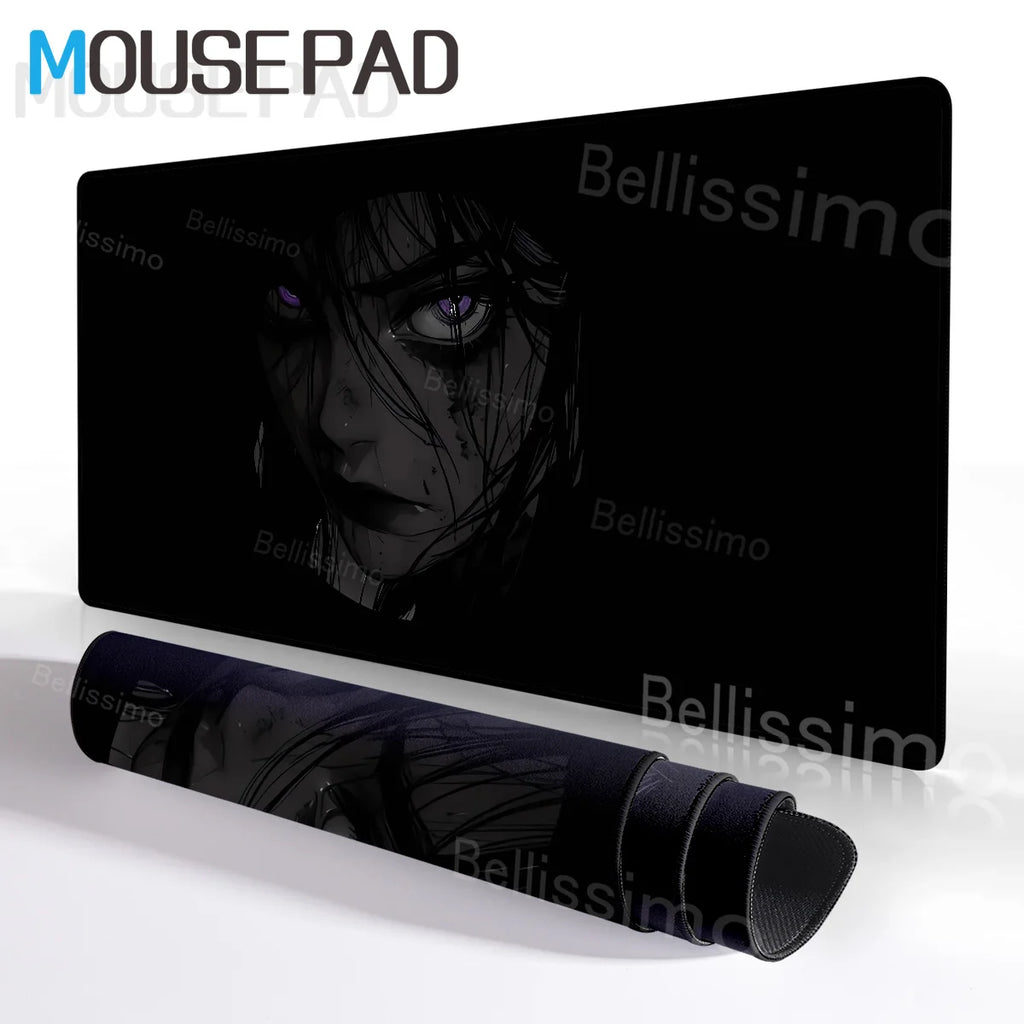 New Black and White Anime Girl Mousepad Large Mouse Pad Office Keyboard Edge Locking Desk Mat PC Gamer Accessories Non-slip Mat